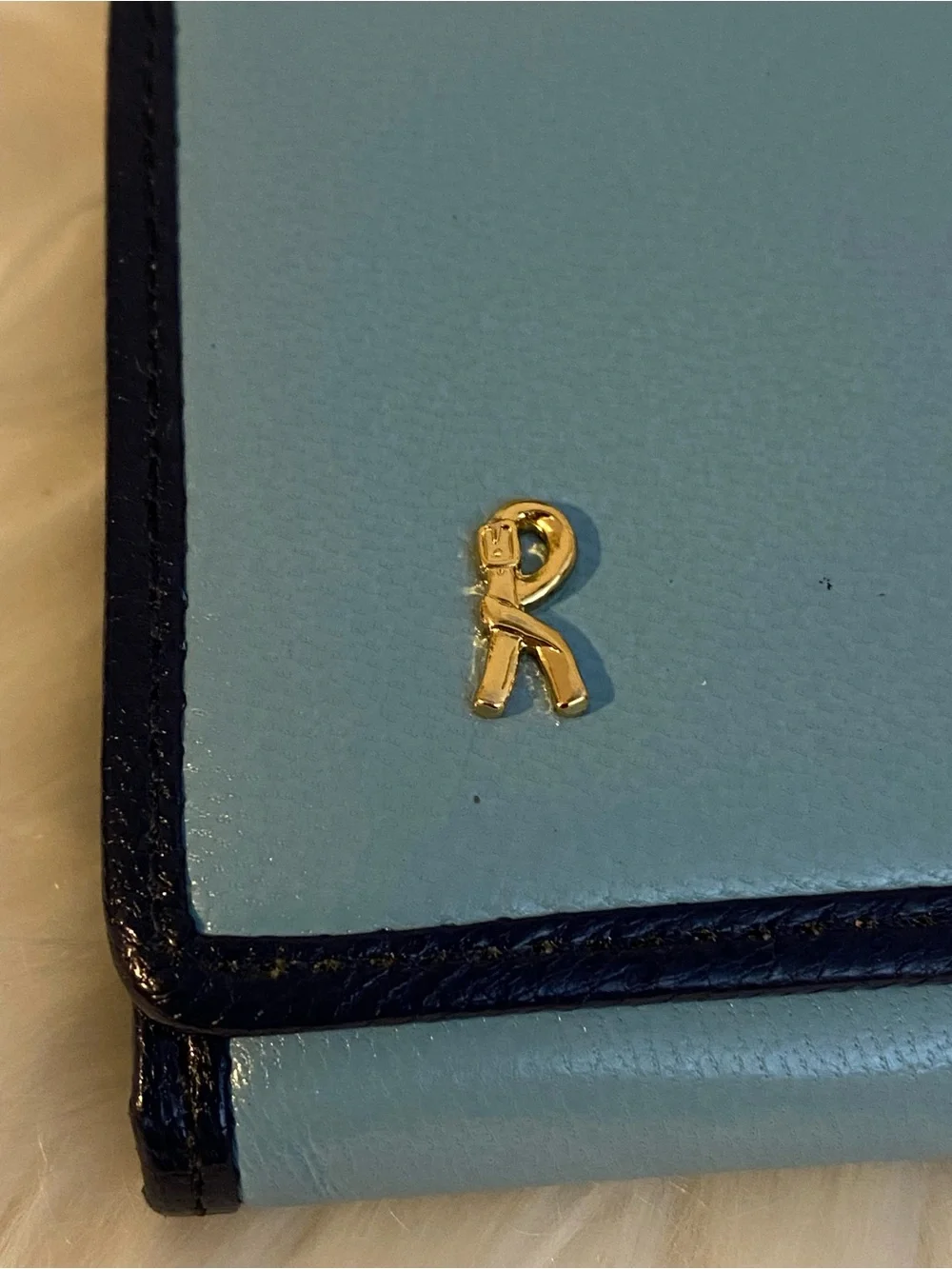 Roberta di Camerino Sky Blue Leather Belt-Motif Wallet with Navy Trim